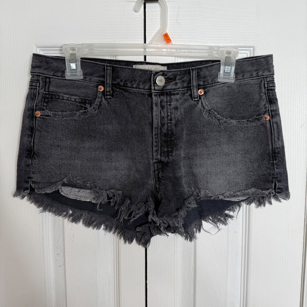 Free People We The Free Mini Shorts 28‎ Black Denim Raw Hem Distressed Grunge